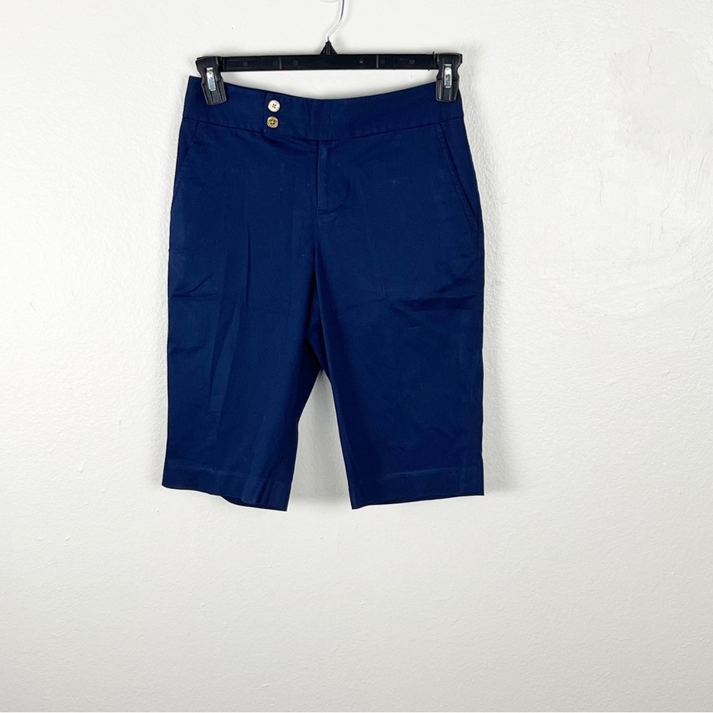 LAUREN RALPH LAUREN Navy Gold Buttons  Pockets Bermuda Shorts 2 Preppy Modest